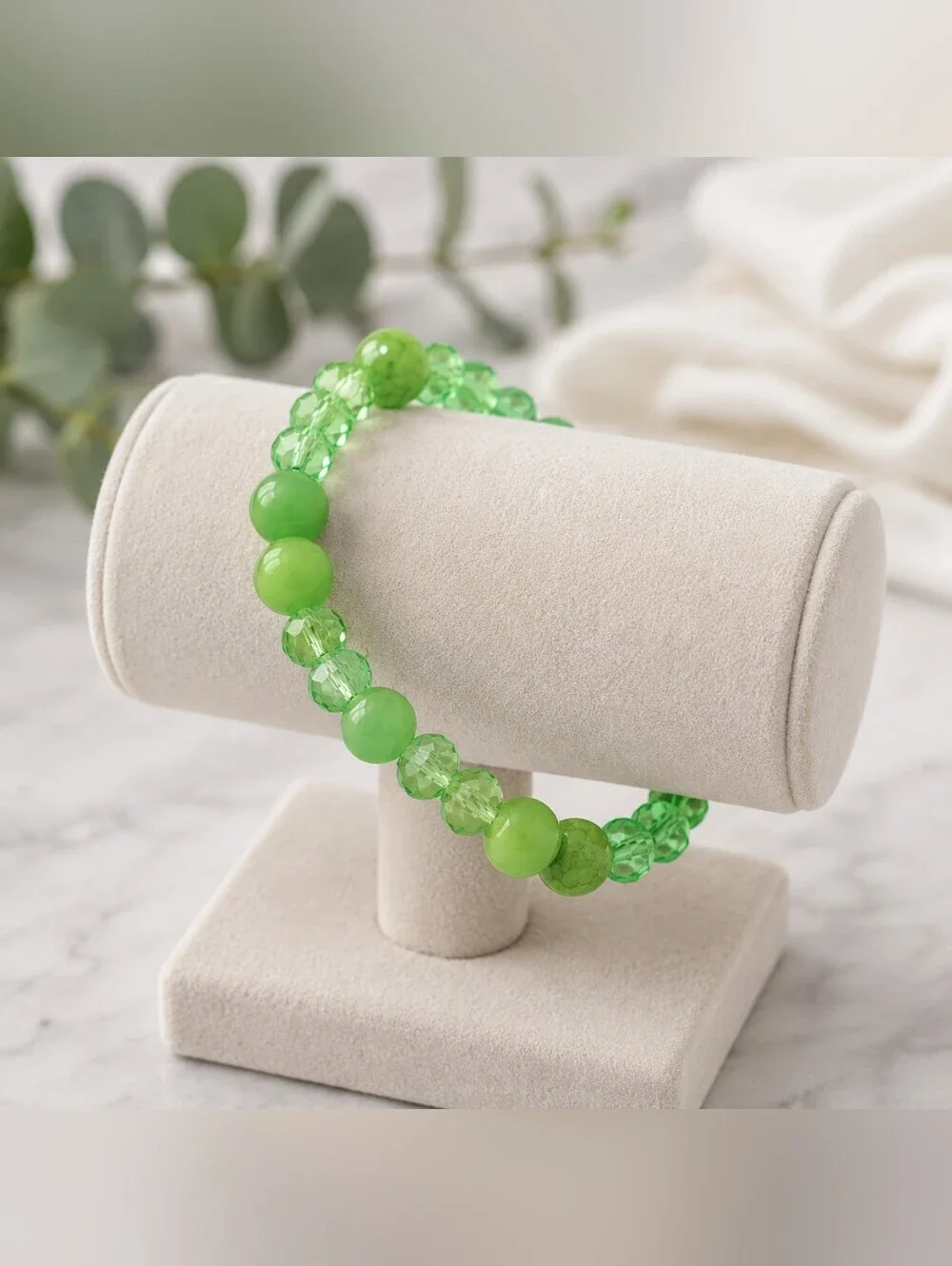 🌸 2/$16🌸 Green Crystal & Acrylic Stretch Bracelet | Handmade Beaded Stackable